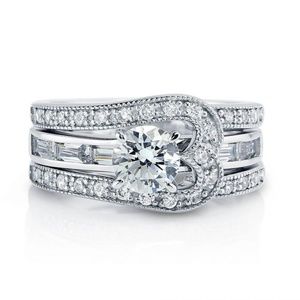 Sterling Silver Round CZ Solitaire Ring Set 2.085